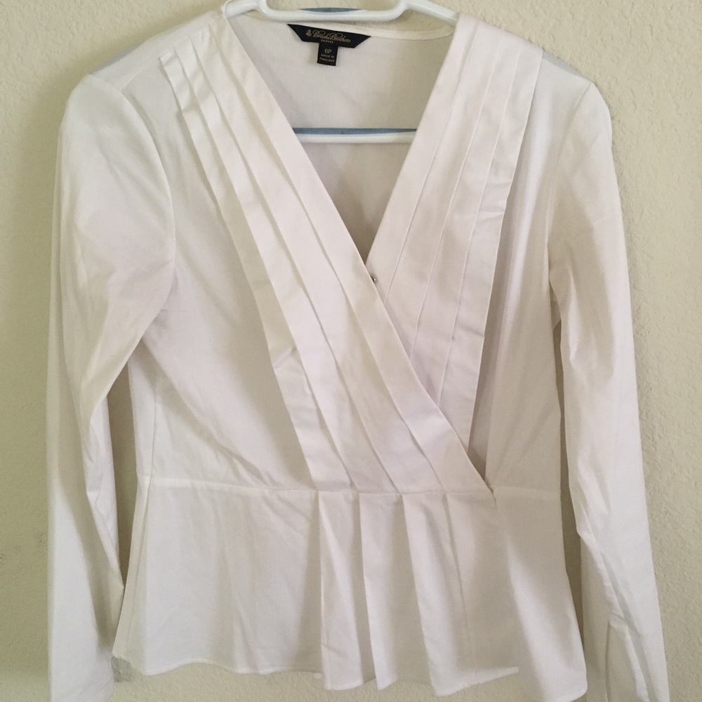 Brooks Brothers white pleated v-neck dress shirt